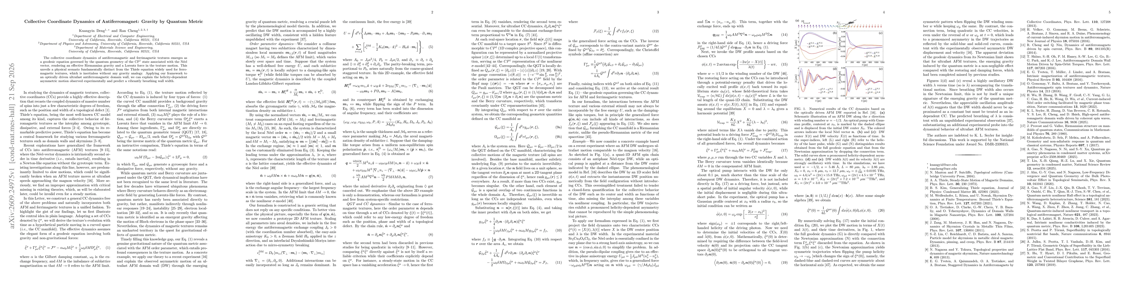 Thumbnail for Collective Coordinate Dynamics of Antiferromagnet: Gravity by Quantum Metric