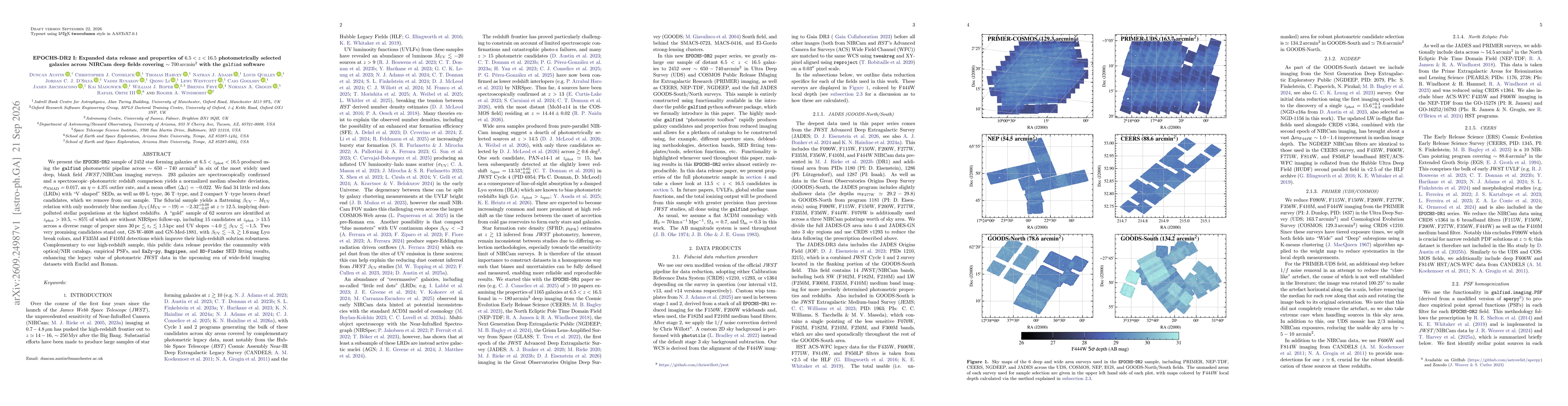 Thumbnail for EPOCHS-DR2 I: Expanded data release and properties of $6.5<z<16.5$ photometrically selected galaxies across NIRCam deep fields covering $\sim700\,\rm arcmin^2$ with the galfind software