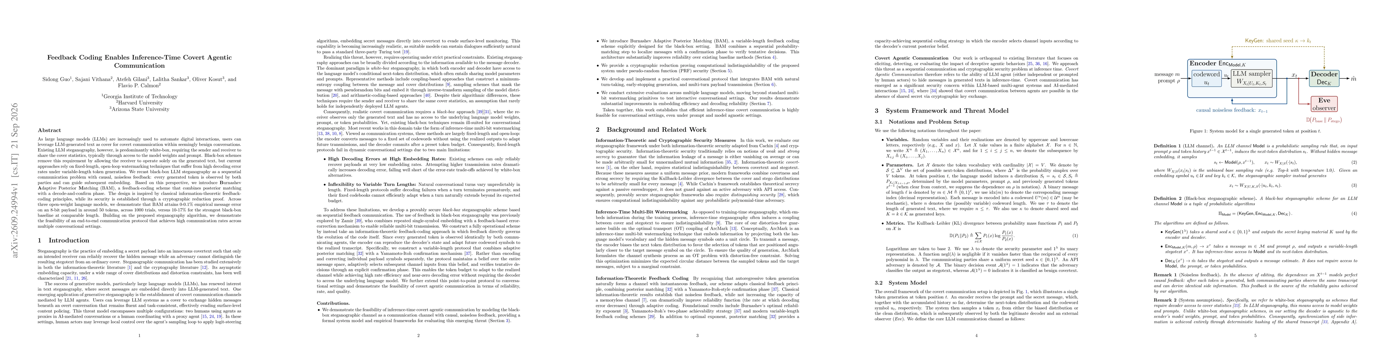 Thumbnail for Feedback Coding Enables Inference-Time Covert Agentic Communication