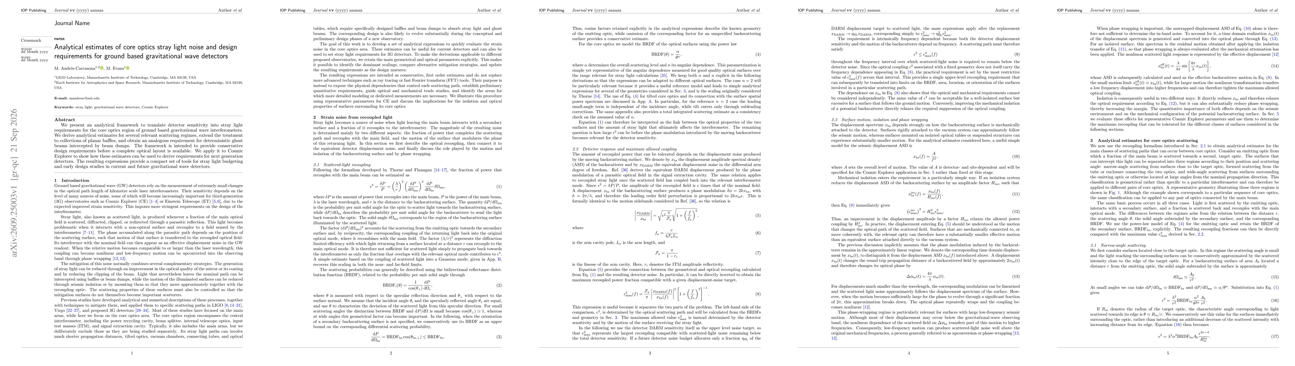 Thumbnail for Analytical estimates of core optics stray light noise and design requirements for ground based gravitational wave detectors