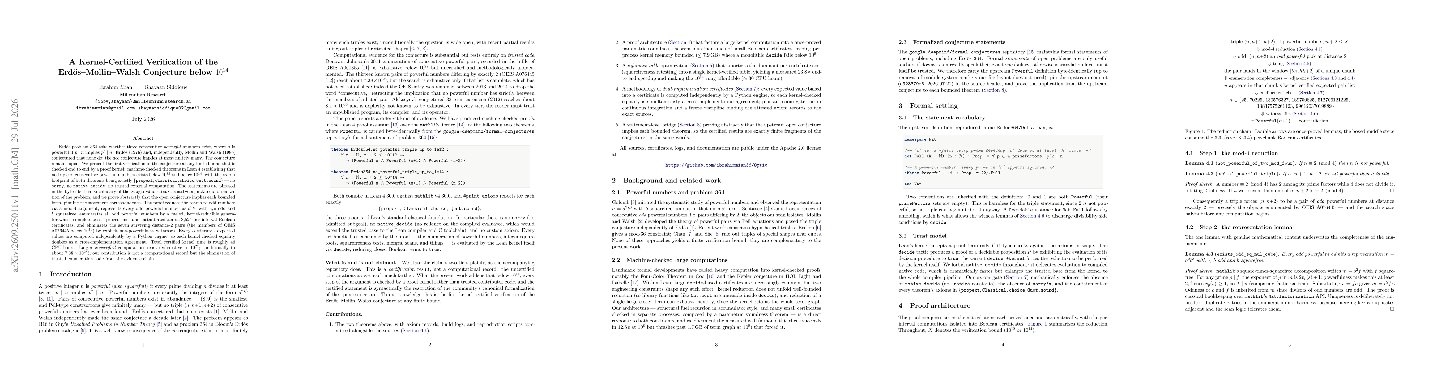 Thumbnail for A Kernel-Certified Verification of the Erdős-Mollin-Walsh Conjecture below $10^{14}$