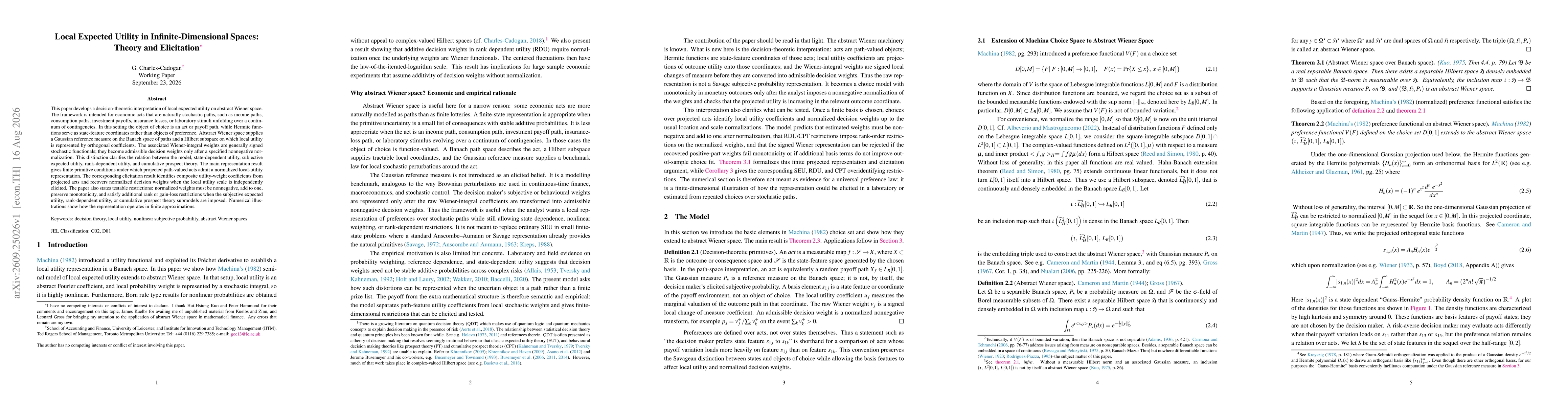 Thumbnail for Local Expected Utility in Infinite-Dimensional Spaces: Theory and Elicitation