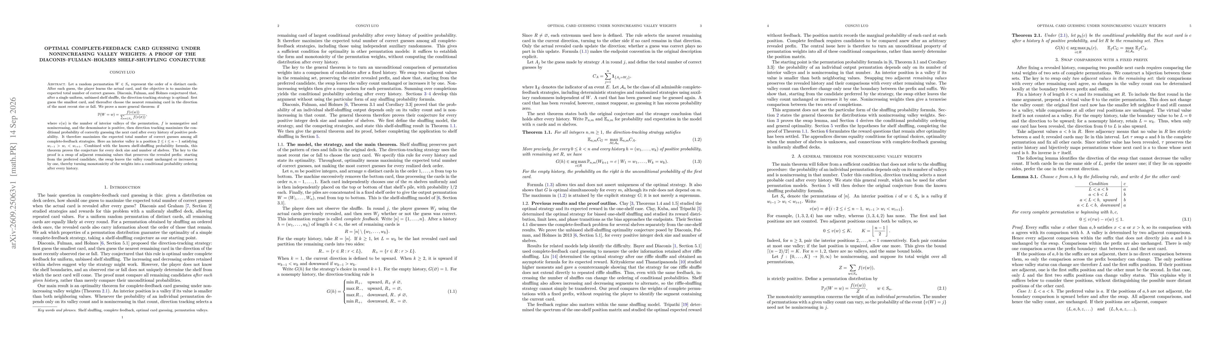 Thumbnail for Optimal complete-feedback card guessing under nonincreasing valley weights: A proof of the Diaconis-Fulman-Holmes shelf-shuffling conjecture