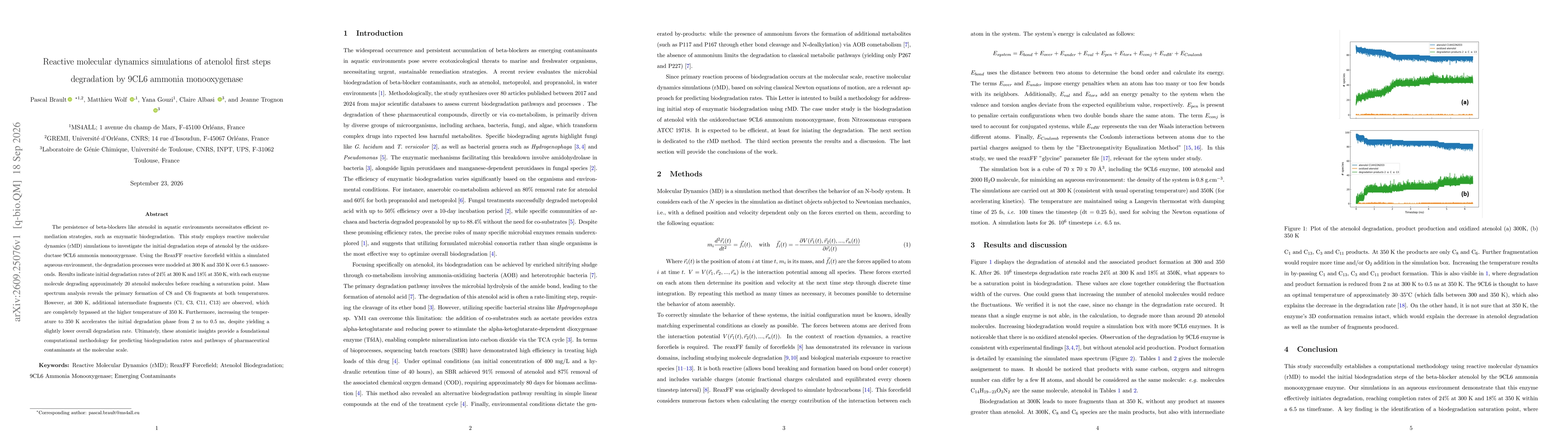 Thumbnail for Reactive molecular dynamics simulations of atenolol first steps degradation by 9CL6 ammonia monooxygenase