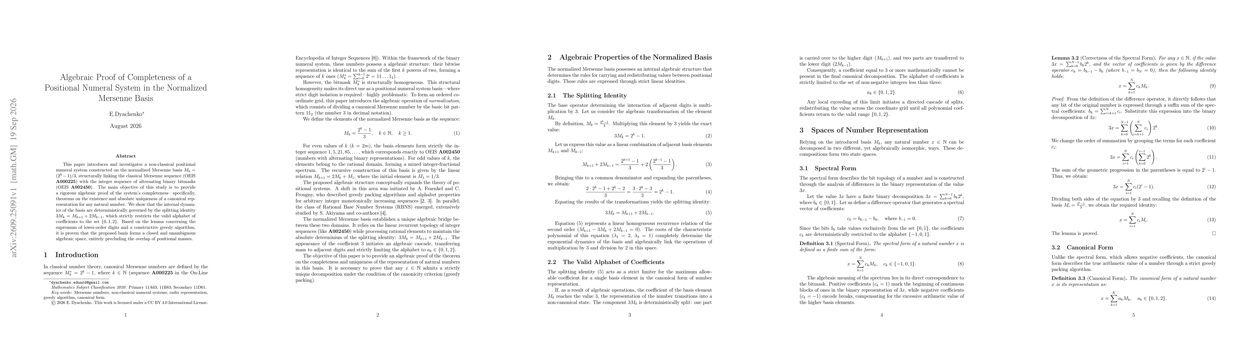 Thumbnail for Algebraic Proof of Completeness of a Positional Numeral System in the Normalized Mersenne Basis