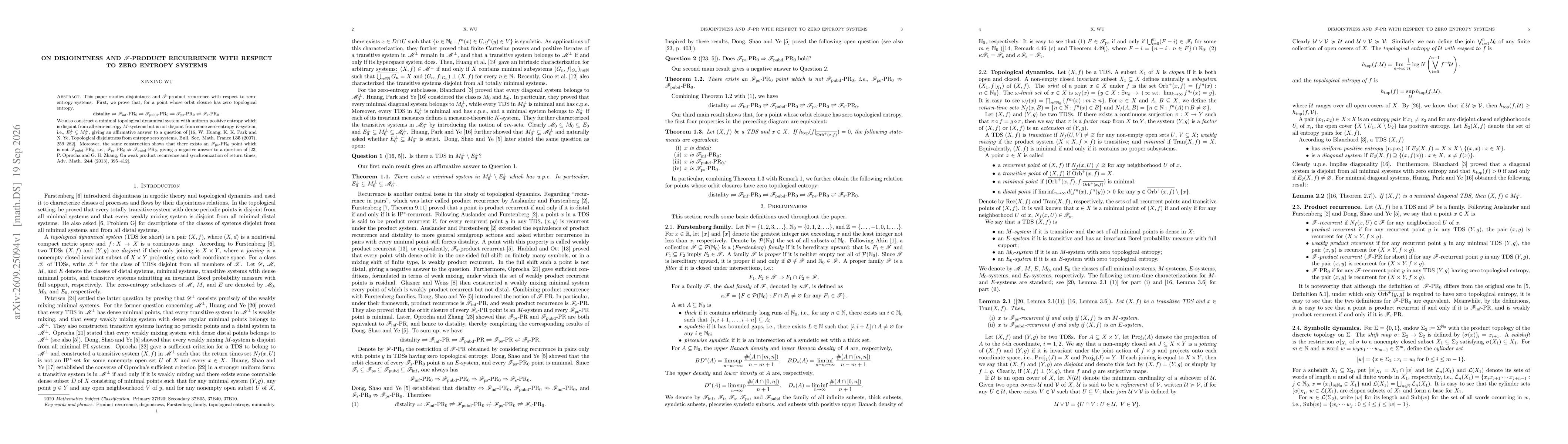Thumbnail for On disjointness and $\mathscr{F}$-product recurrence with respect to zero entropy systems