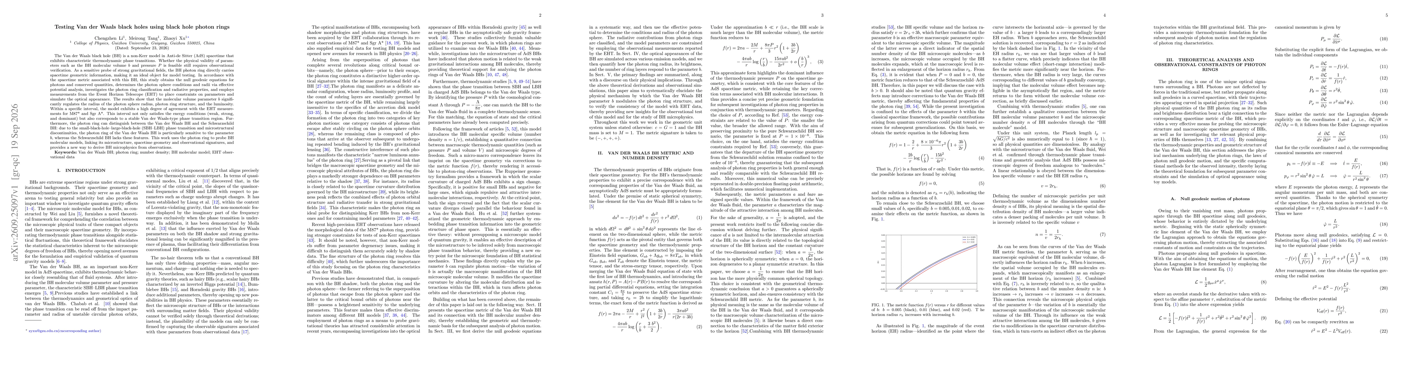 Thumbnail for Testing Van der Waals black holes using black hole photon rings