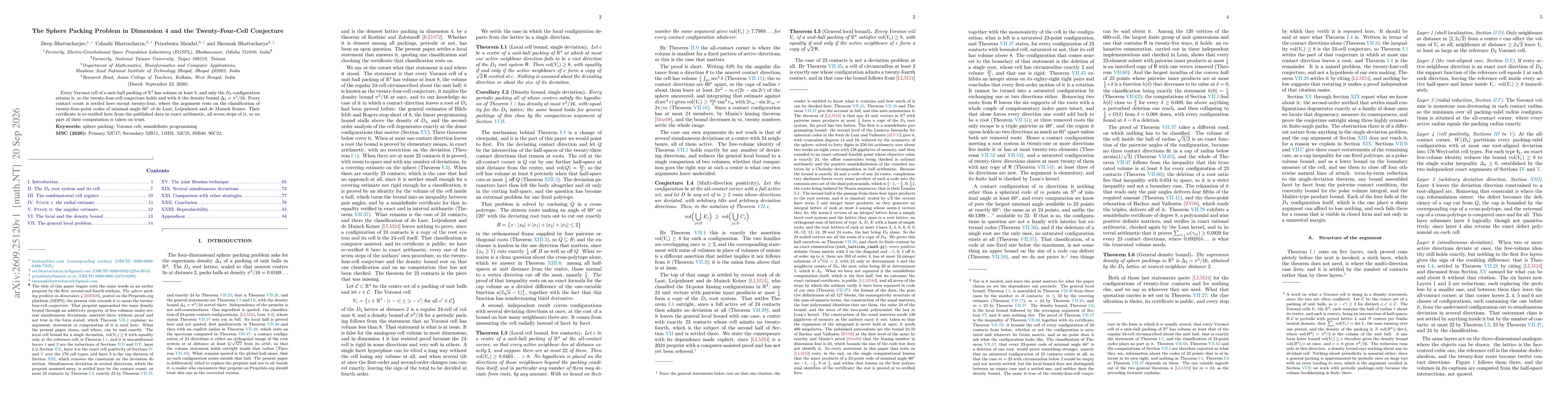 Thumbnail for The Sphere Packing Problem in Dimension 4 and the Twenty-Four-Cell Conjecture