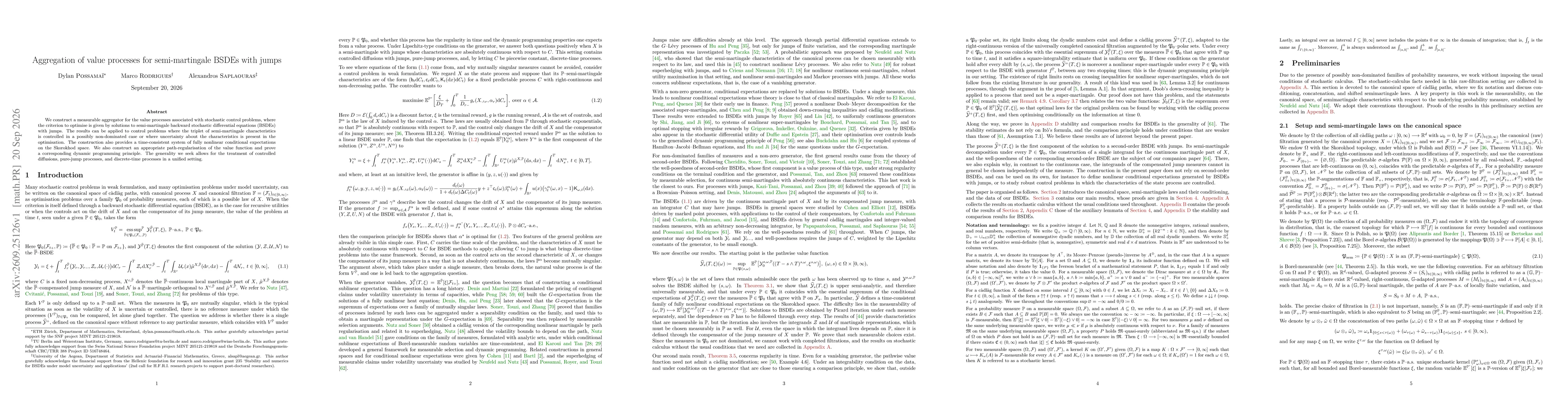 Thumbnail for Aggregation of value processes for semi-martingale BSDEs with jumps