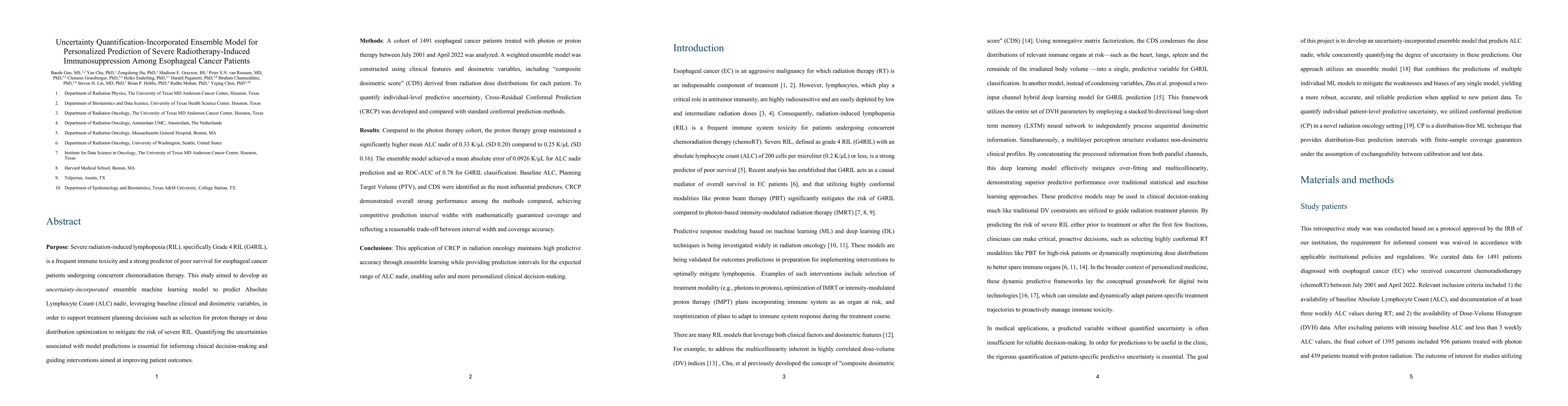 Thumbnail for Uncertainty Quantification-Incorporated Ensemble Model for Personalized Prediction of Severe Radiotherapy-Induced Immunosuppression Among Esophageal Cancer Patients