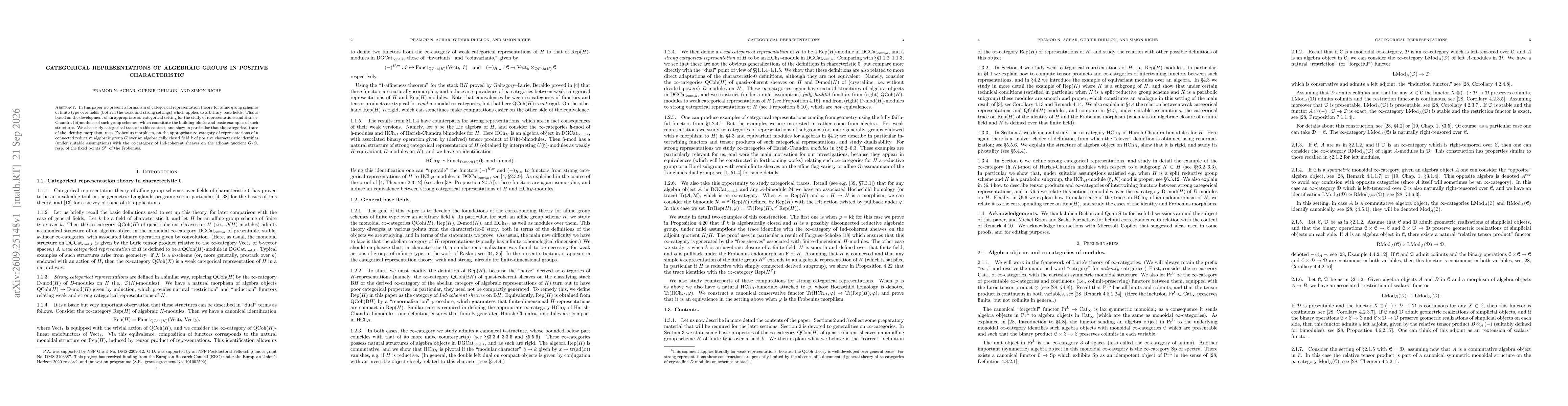 Thumbnail for Categorical representations of algebraic groups in positive characteristic