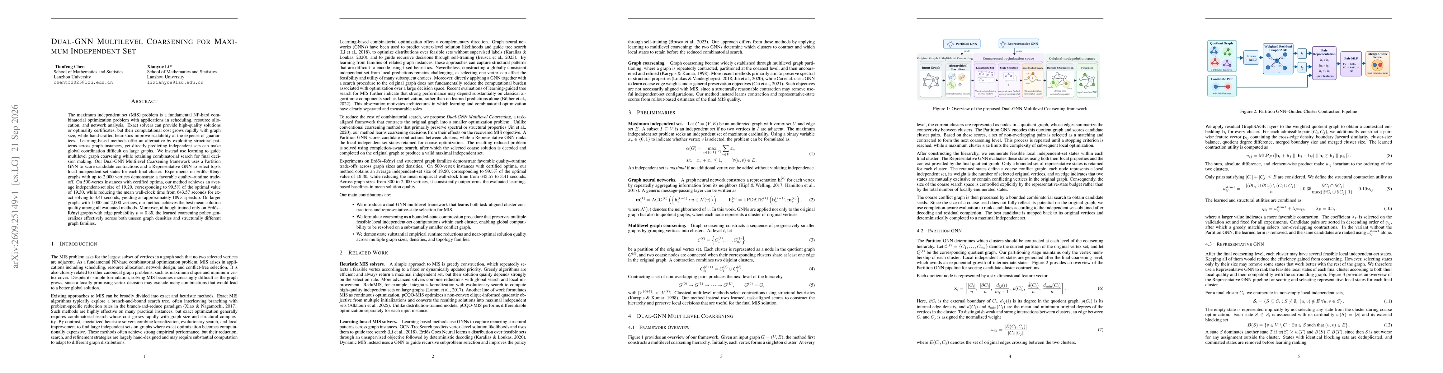 Thumbnail for Dual-GNN Multilevel Coarsening for Maximum Independent Set
