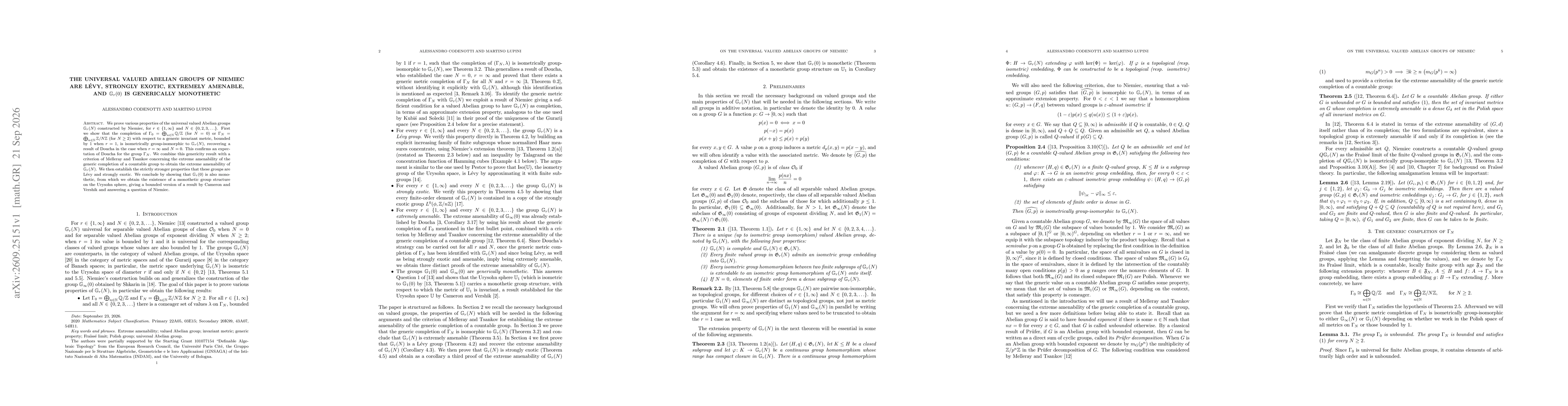 Thumbnail for The universal valued Abelian groups of Niemiec are Lévy, strongly exotic, extremely amenable, and $\mathbb{G}_r(0)$ is generically monothetic