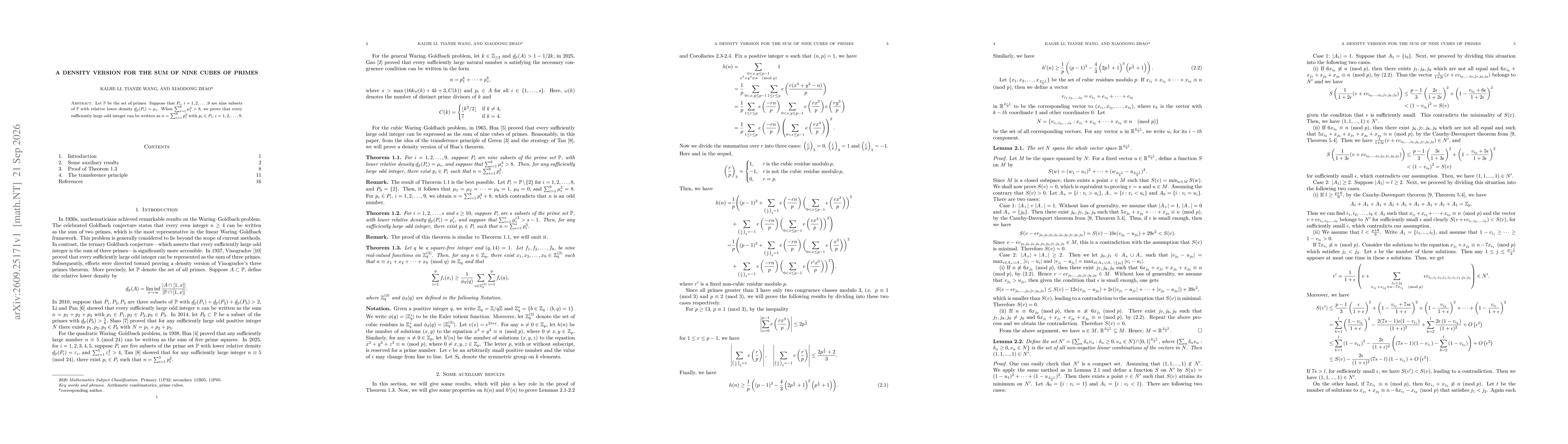 Thumbnail for A density version for the sum of nine cubes of primes