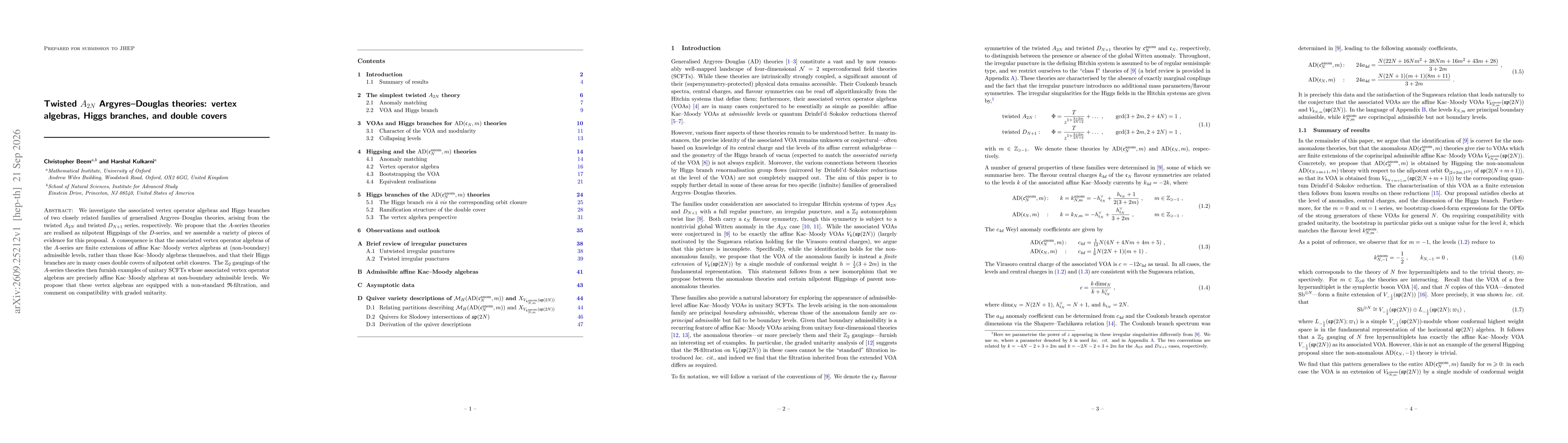 Thumbnail for Twisted \texorpdfstring{$A_{2N}$}{A(2N)} Argyres--Douglas theories: vertex algebras, Higgs branches, and double covers