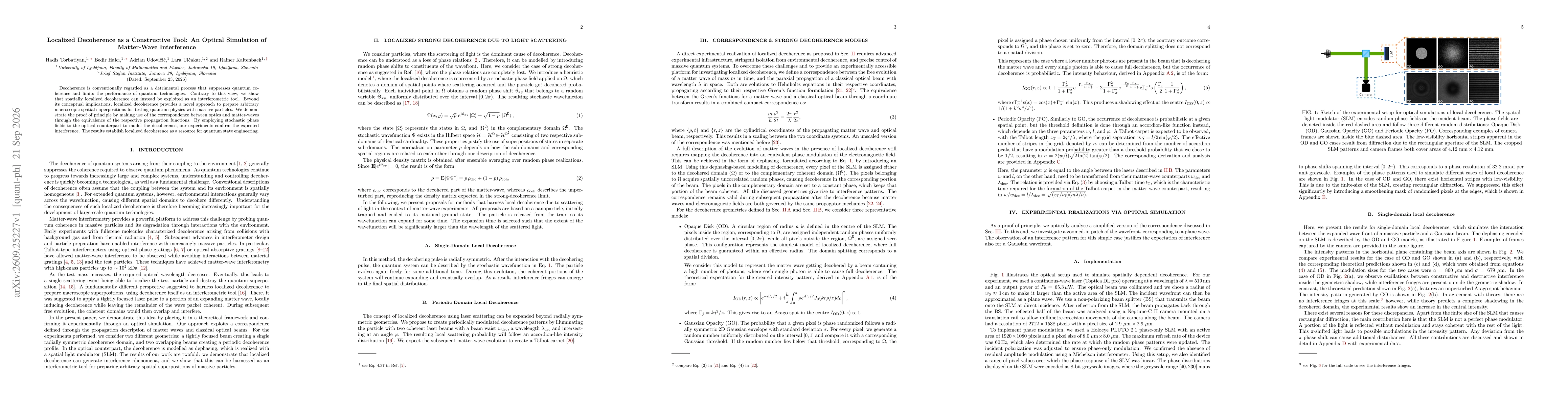 Thumbnail for Localized Decoherence as a Constructive Tool: An Optical Simulation of Matter-Wave Interference