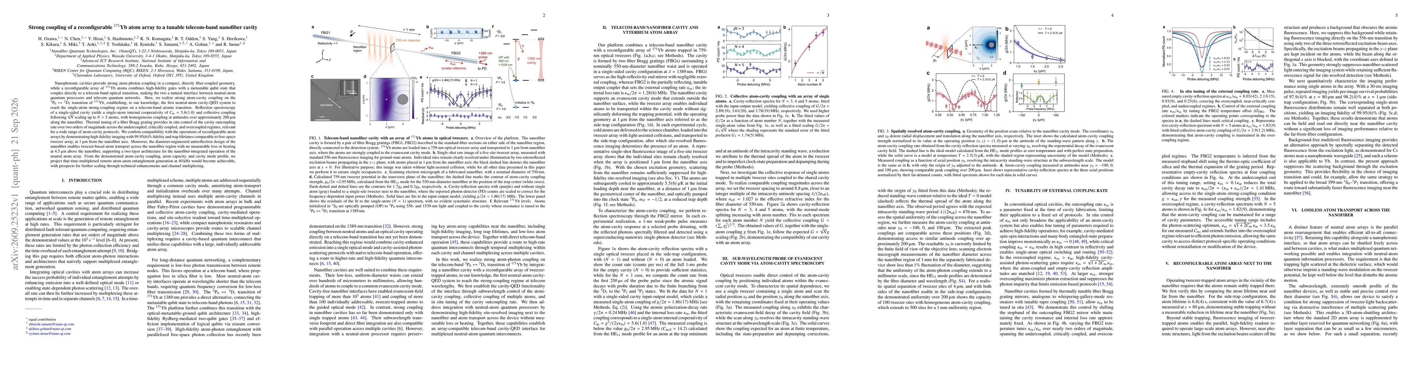 Thumbnail for Strong coupling of a reconfigurable ${}^{171}$Yb atom array to a tunable telecom-band nanofiber cavity