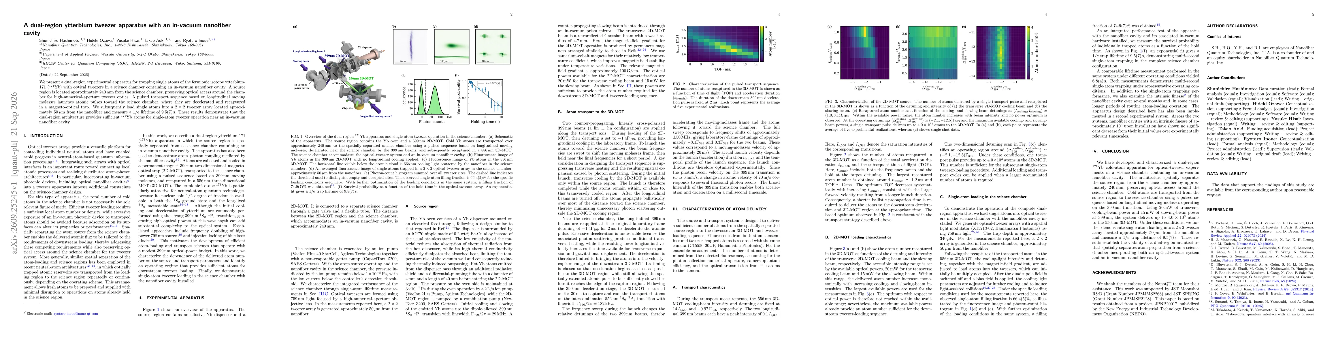 Thumbnail for A dual-region ytterbium tweezer apparatus with an in-vacuum nanofiber cavity