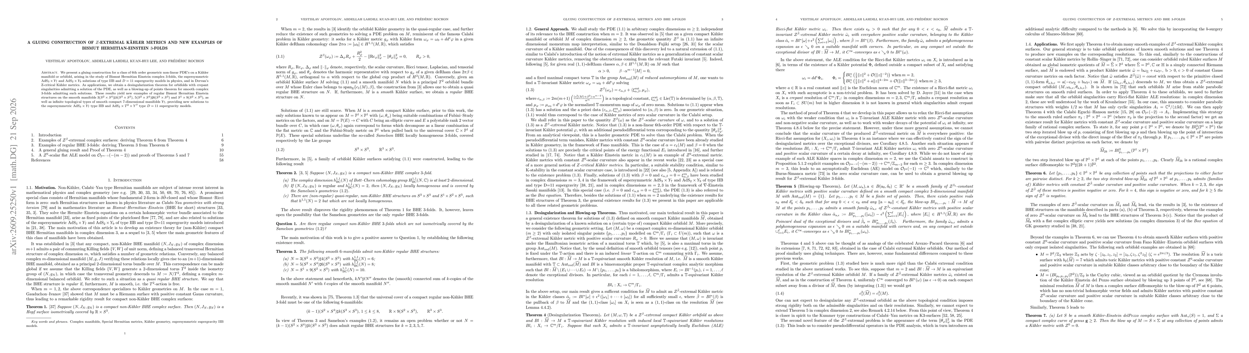 Thumbnail for A gluing construction of $Z$-extremal Kähler metrics and new examples of Bismut Hermitian-Einstein $3$-folds