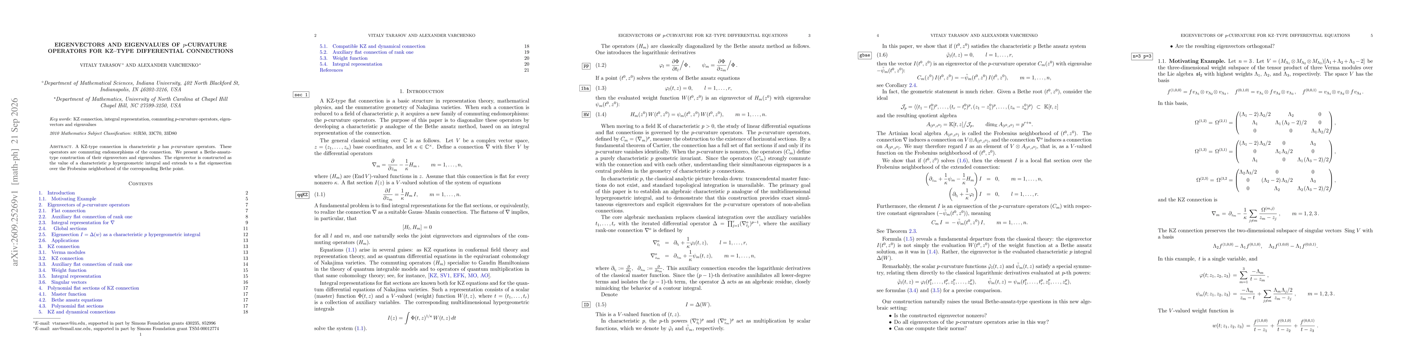 Thumbnail for Eigenvectors and Eigenvalues of $p$-Curvature Operators for KZ--type Differential Connections
