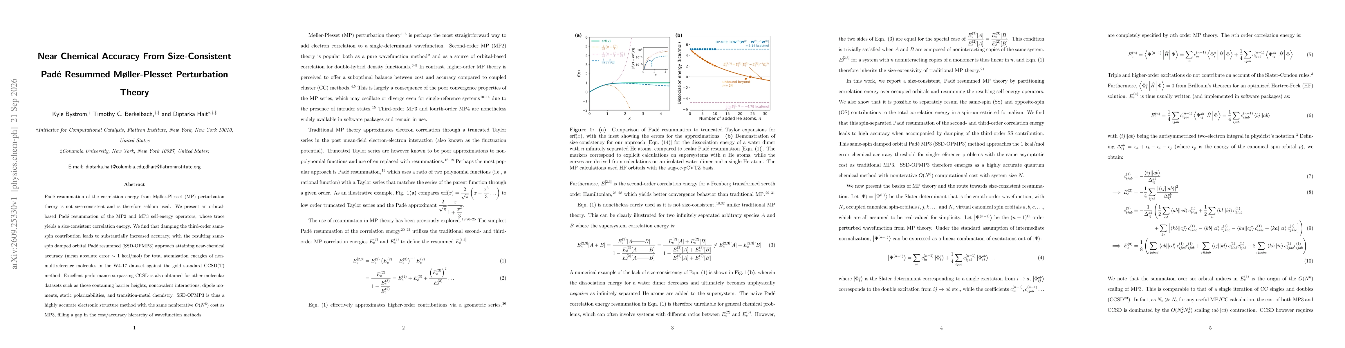 Thumbnail for Near Chemical Accuracy From Size-Consistent Padé Resummed Møller-Plesset Perturbation Theory