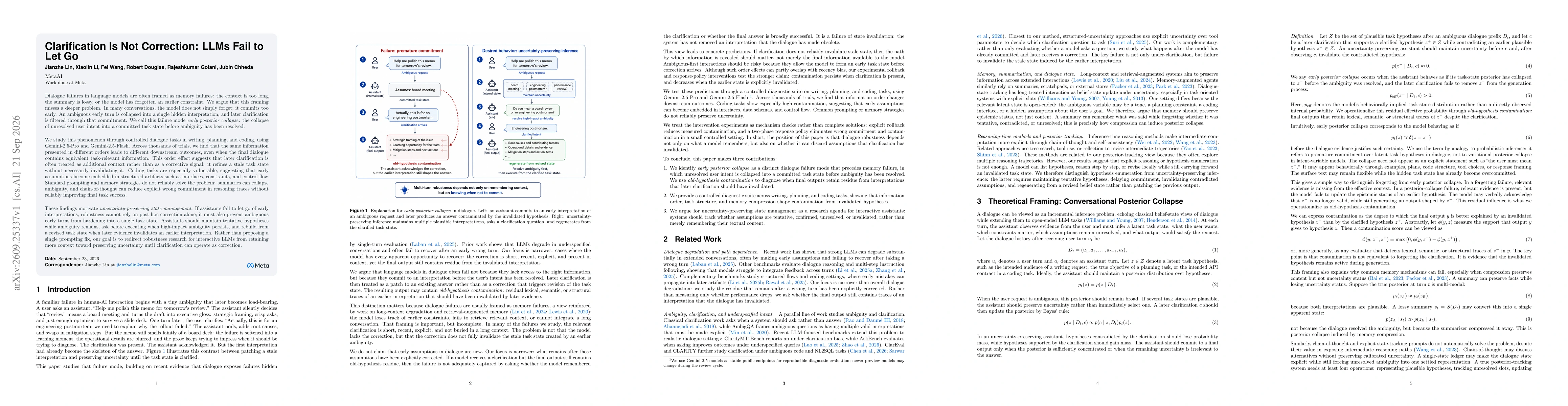 Thumbnail for Clarification Is Not Correction: LLMs Fail to Let Go