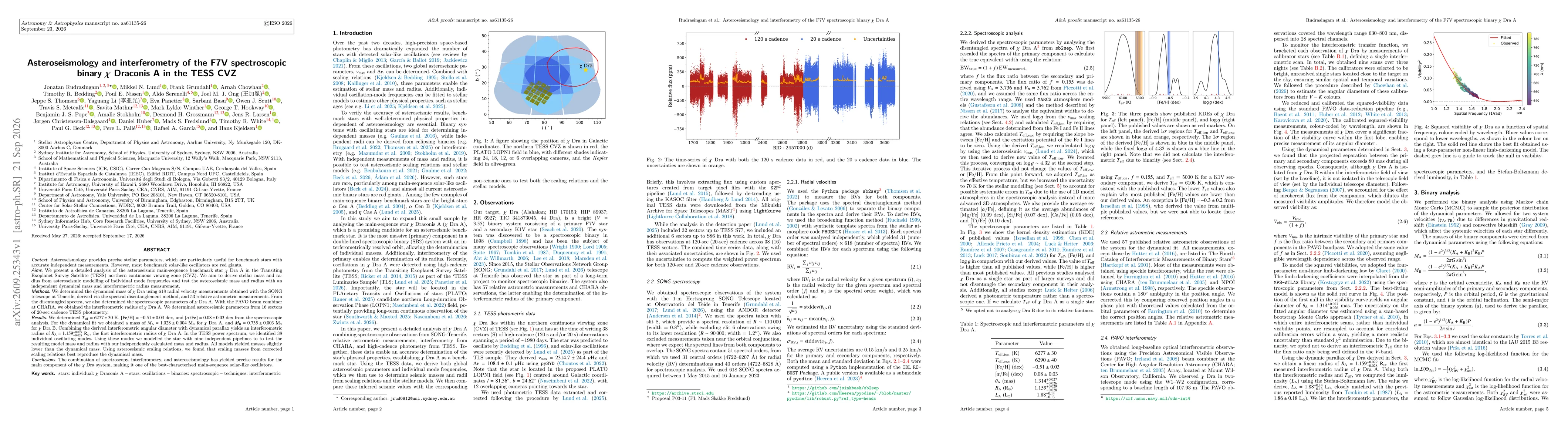 Thumbnail for Asteroseismology and interferometry of the F7V spectroscopic binary $χ$ Draconis A in the TESS CVZ