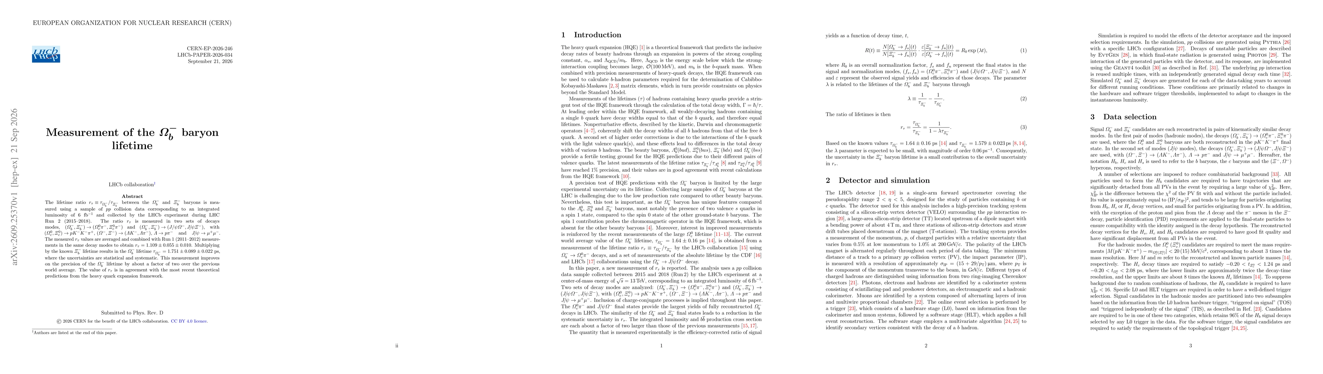 Thumbnail for Measurement of the $Ω_b^-$ baryon lifetime