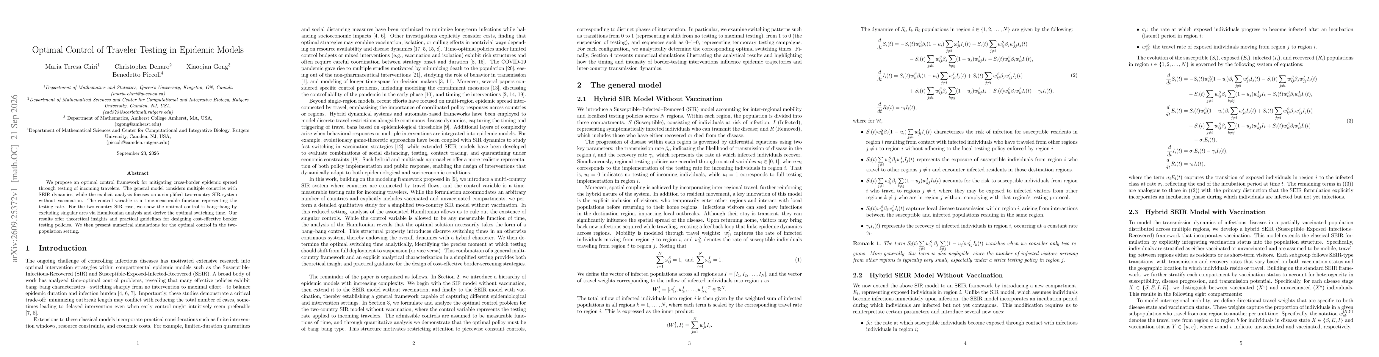 Thumbnail for Optimal Control of Traveler Testing in Epidemic Models