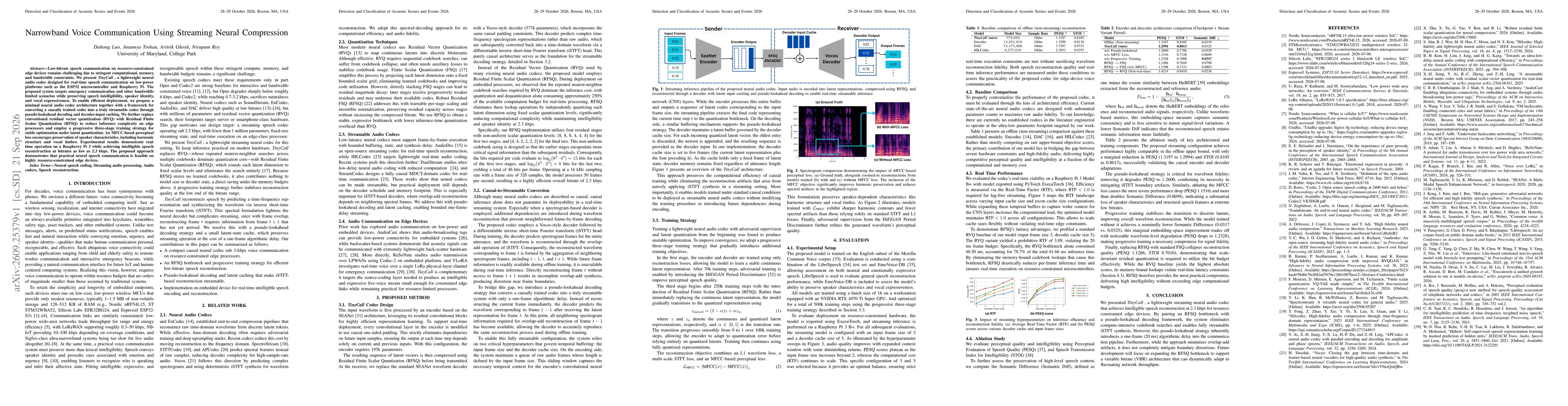 Thumbnail for Narrowband Voice Communication Using Streaming Neural Compression