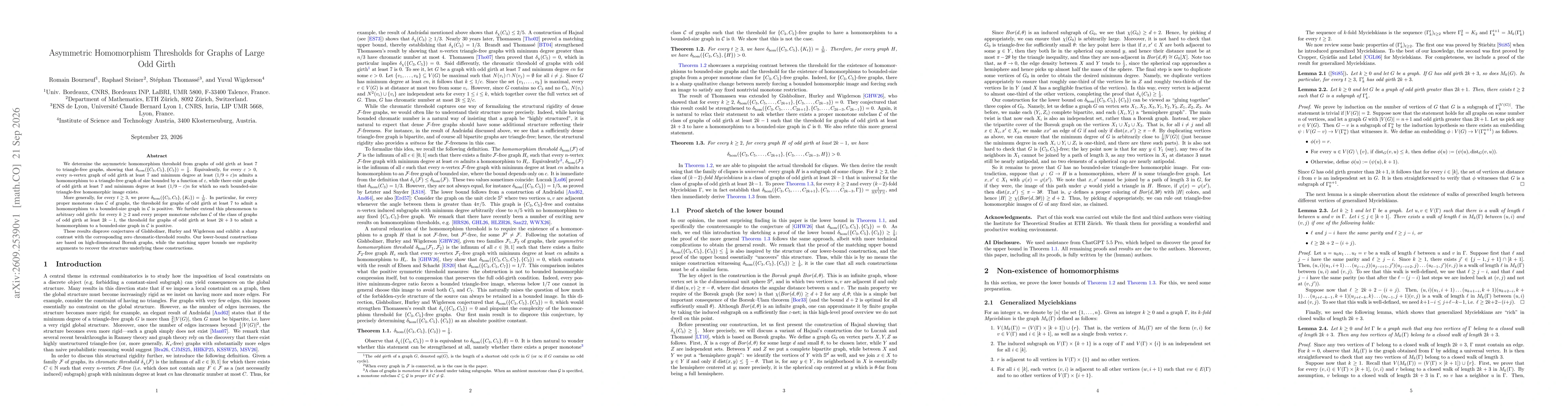 Thumbnail for Asymmetric Homomorphism Thresholds for Graphs of Large Odd Girth