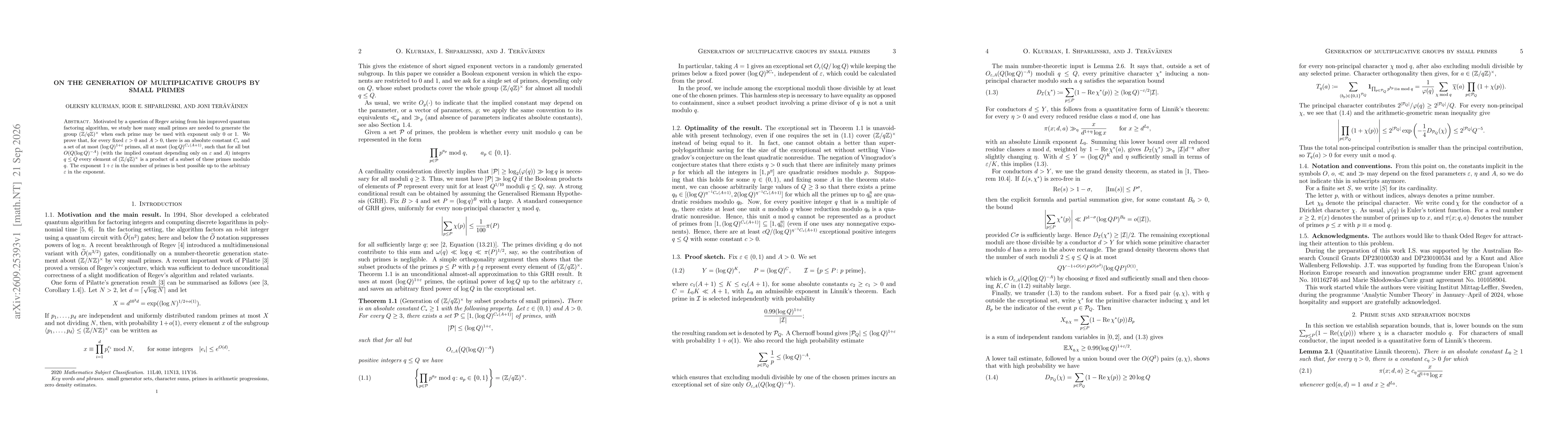 Thumbnail for On the generation of multiplicative groups by small primes