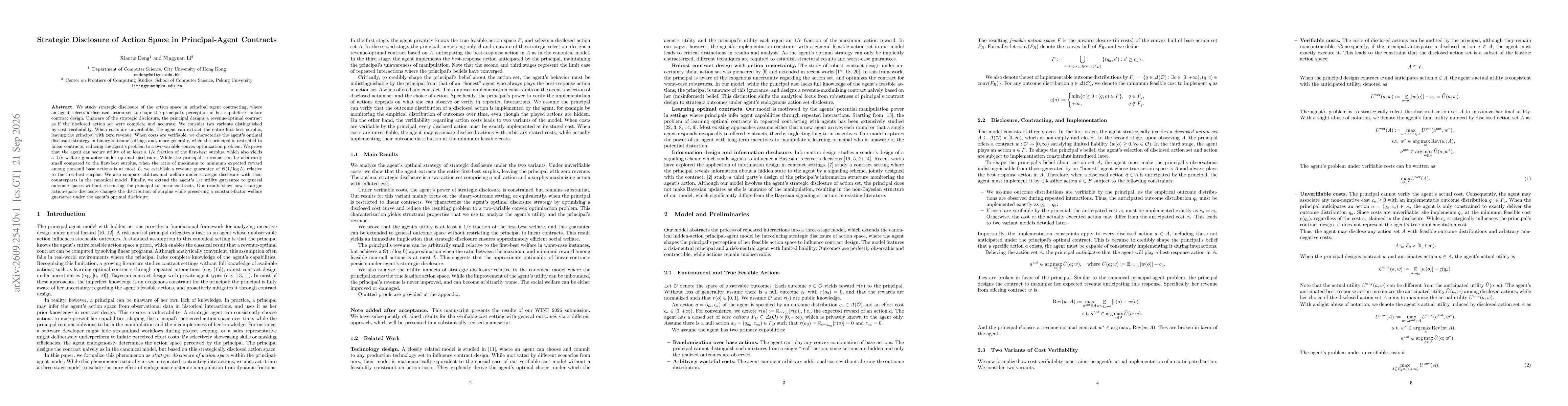 Thumbnail for Strategic Disclosure of Action Space in Principal-Agent Contracts