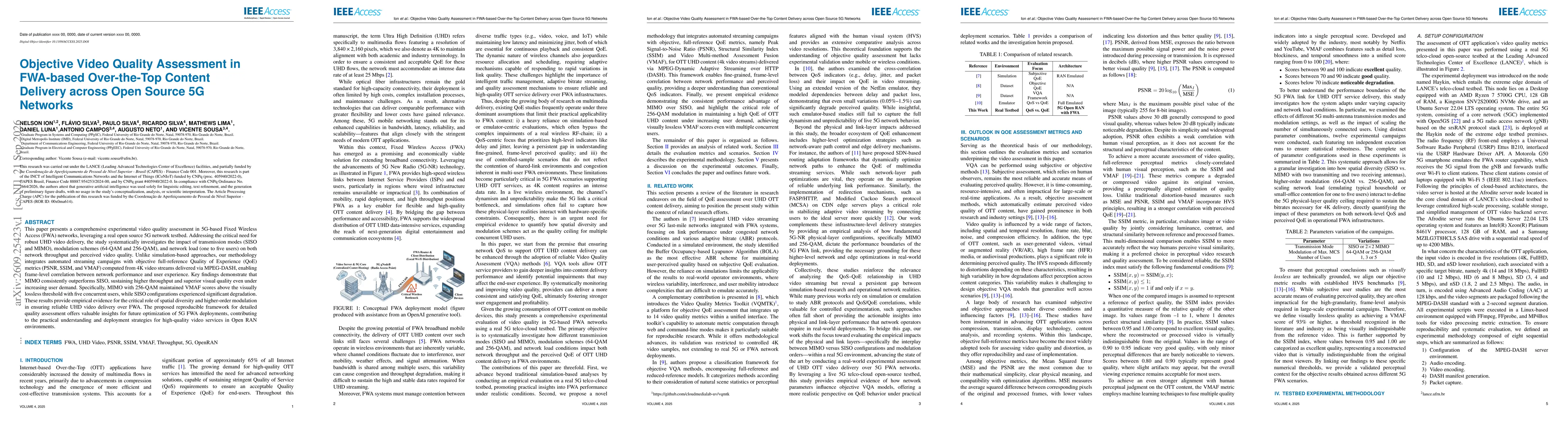 Thumbnail for Objective Video Quality Assessment in FWA-Based Over-the-Top Content Delivery Across Open Source 5G Networks