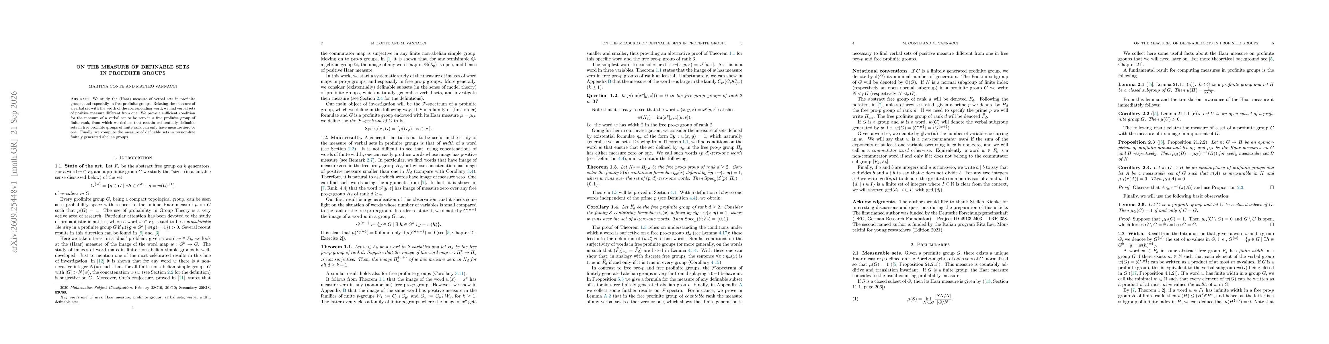 Thumbnail for On the measure of definable sets in profinite groups