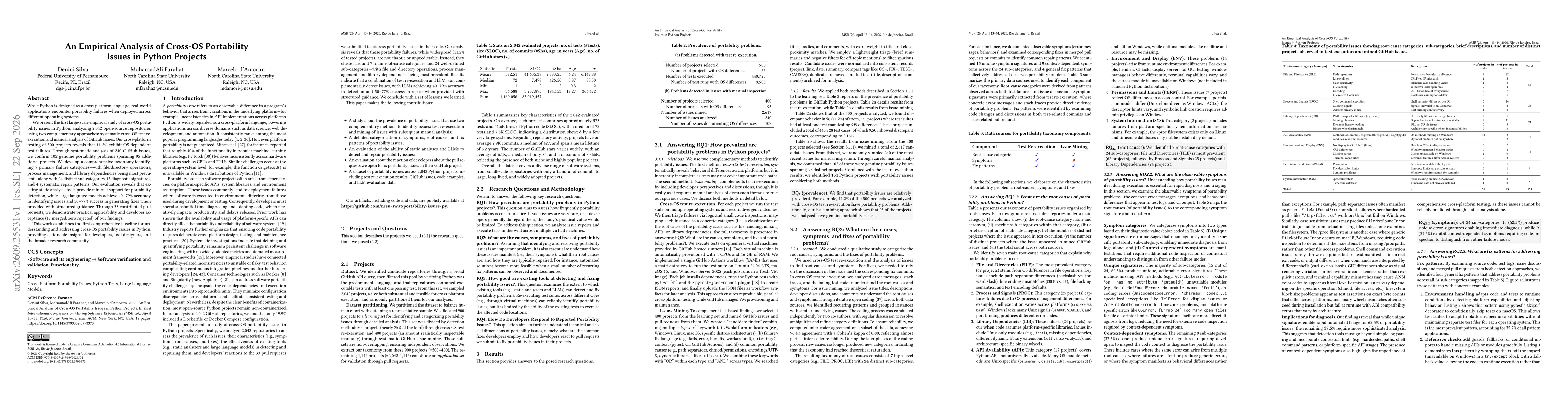 Thumbnail for An Empirical Analysis of Cross-OS Portability Issues in Python Projects