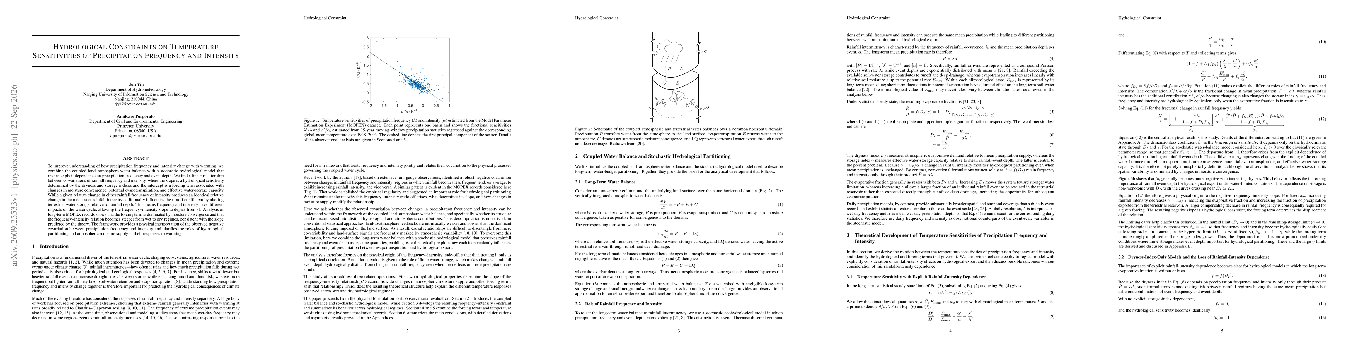 Thumbnail for Hydrological Constraints on Temperature Sensitivities of Precipitation Frequency and Intensity