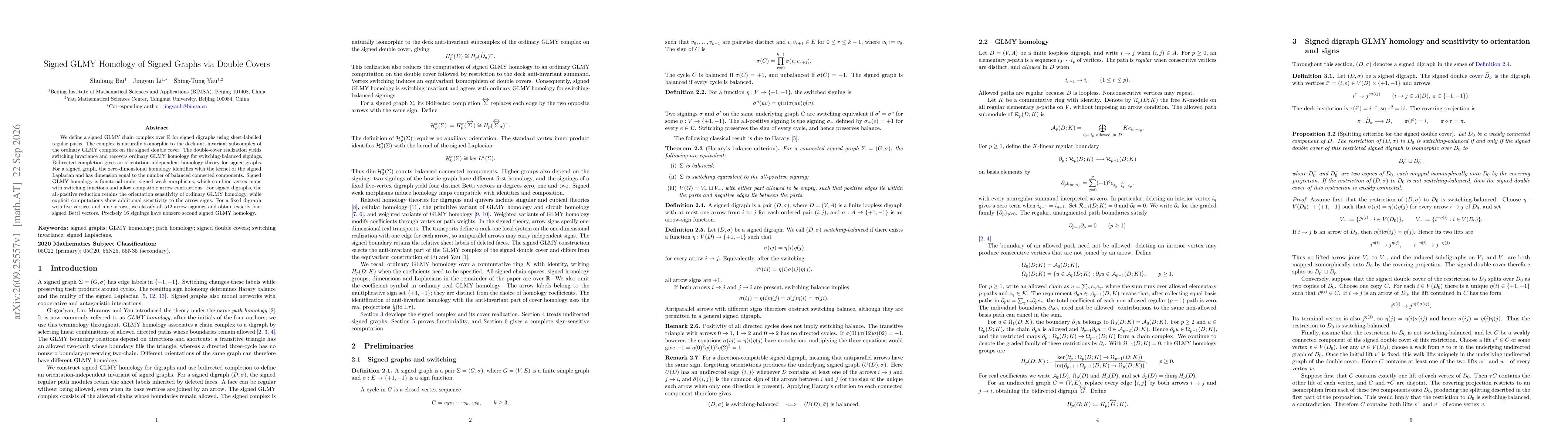 Thumbnail for Signed GLMY Homology of Signed Graphs via Double Covers