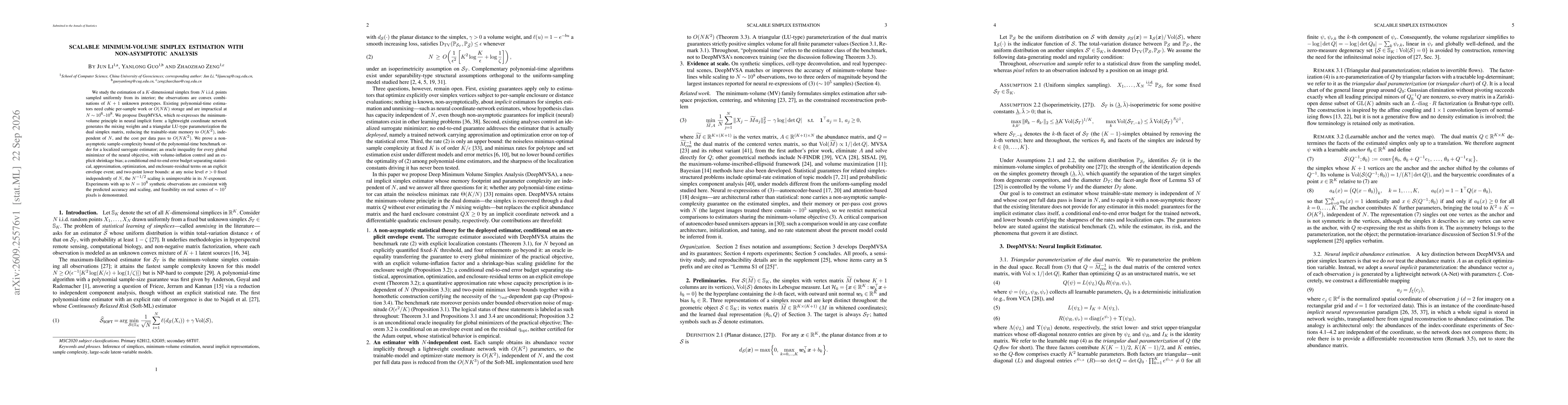 Thumbnail for Scalable Minimum-Volume Simplex Estimation with Non-asymptotic Analysis
