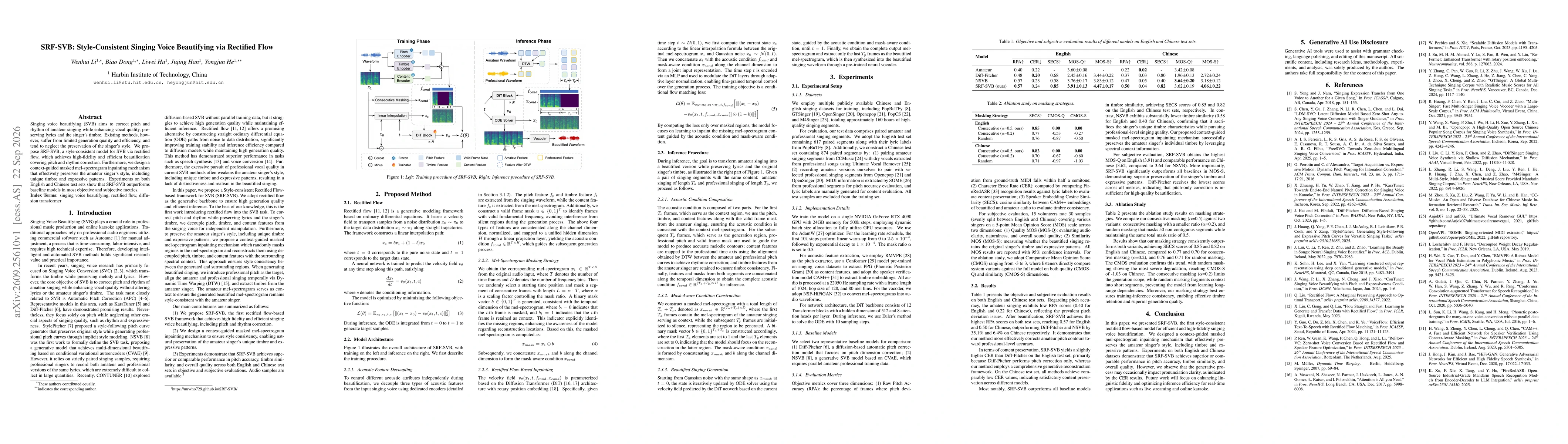 Thumbnail for SRF-SVB: Style-Consistent Singing Voice Beautifying via Rectified Flow