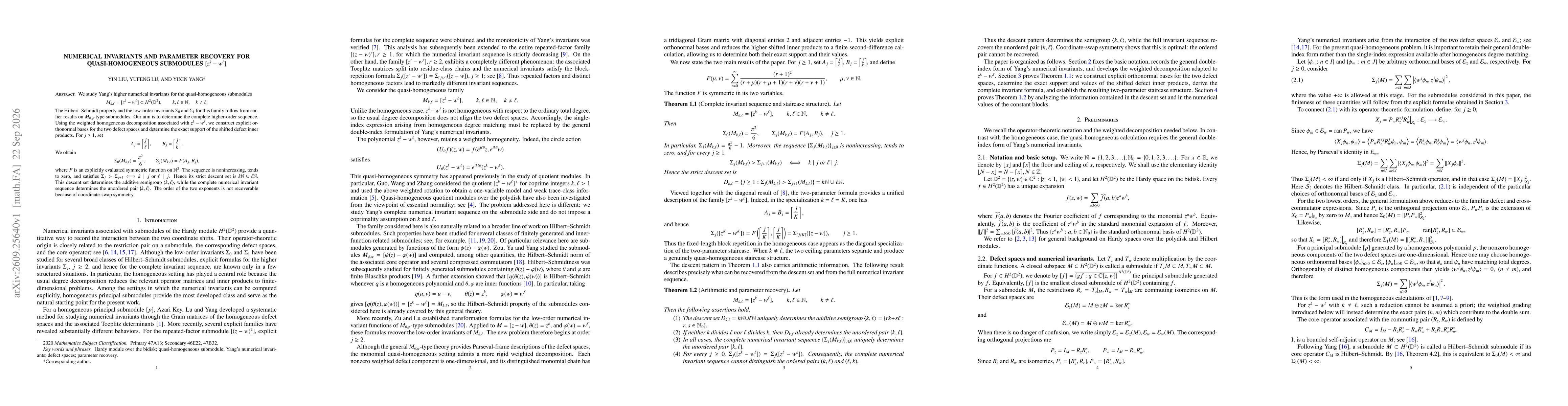 Thumbnail for Numerical Invariants and Parameter Recovery for Quasi-Homogeneous Submodules $[z^k-w^\ell]$