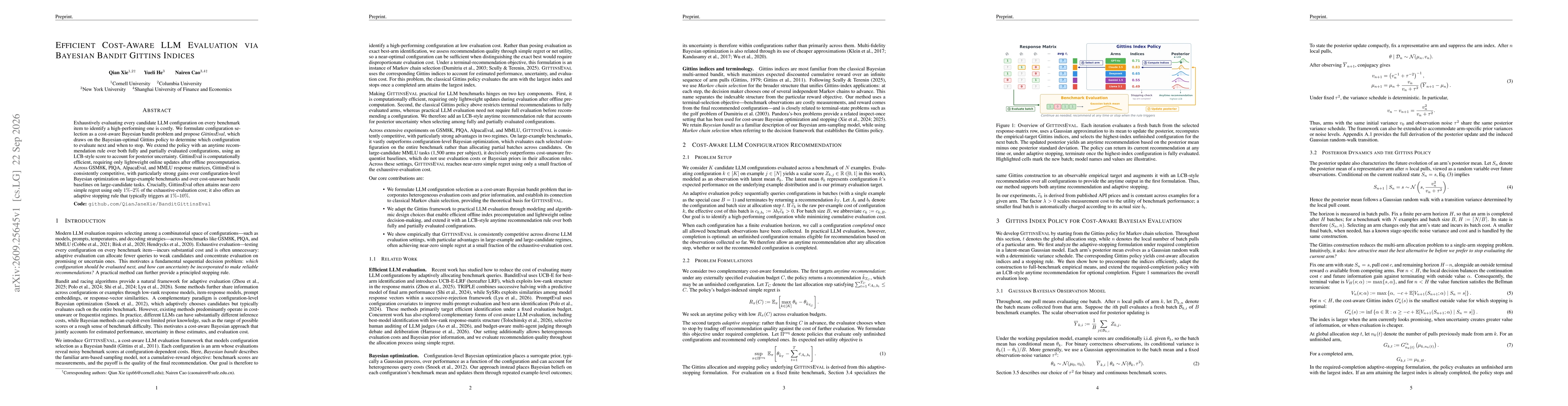 Thumbnail for Efficient Cost-Aware LLM Evaluation via Bayesian Bandit Gittins Indices