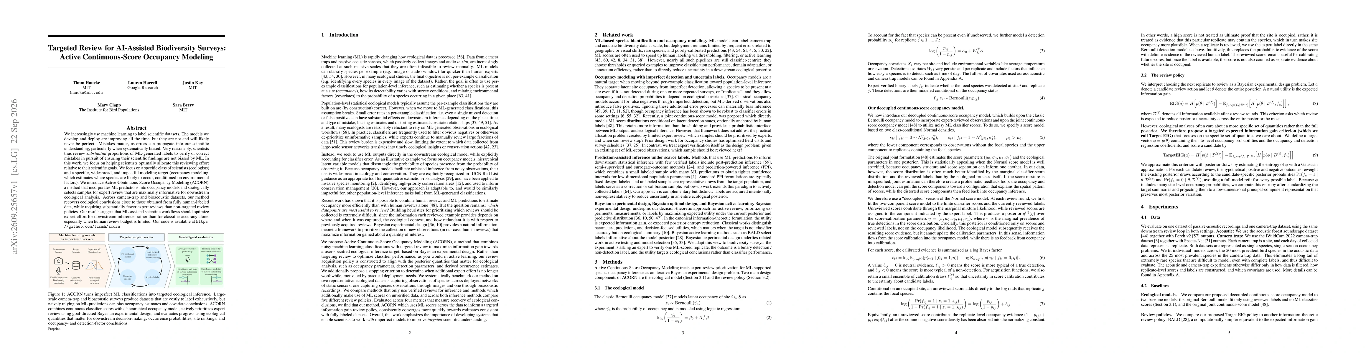 Thumbnail for Targeted Review for AI-Assisted Biodiversity Surveys: Active Continuous-Score Occupancy Modeling