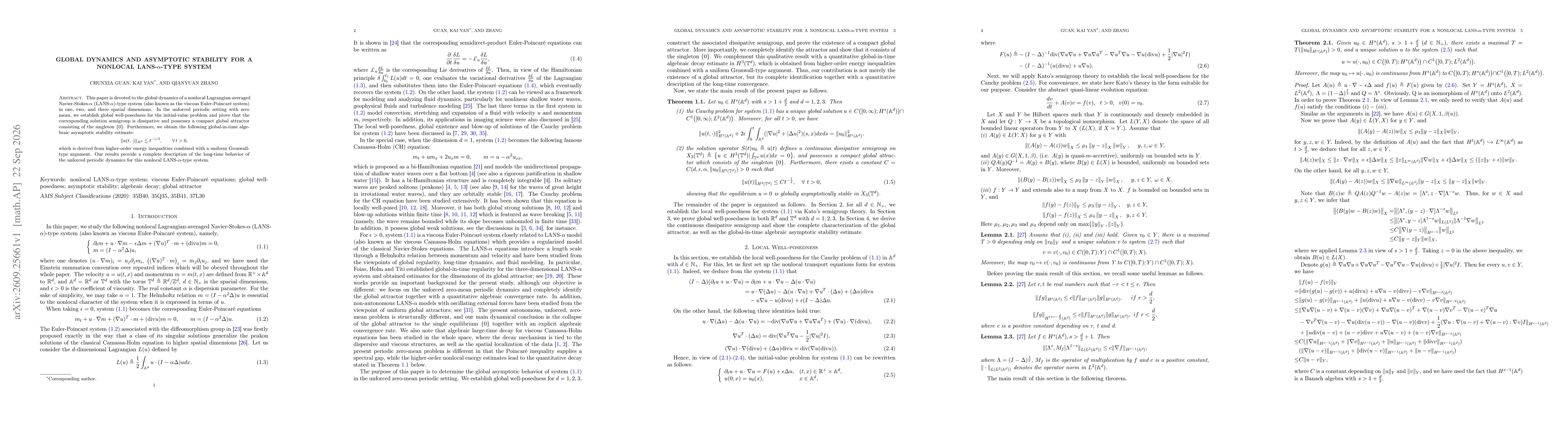 Thumbnail for Global dynamics and asymptotic stability for a nonlocal LANS-$α$-type system