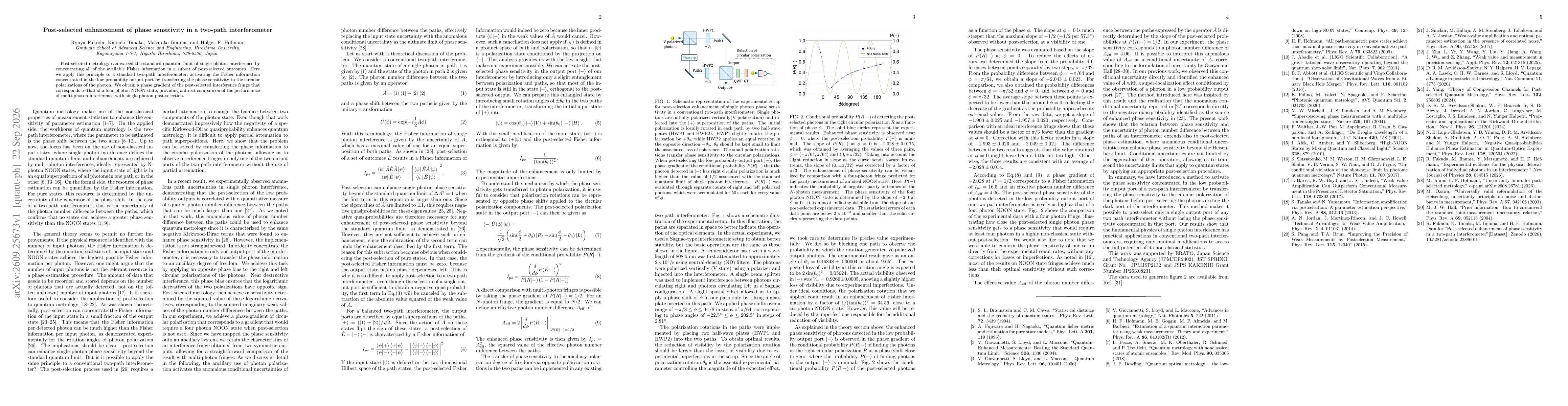 Thumbnail for Post-selected enhancement of phase sensitivity in a two-path interferometer