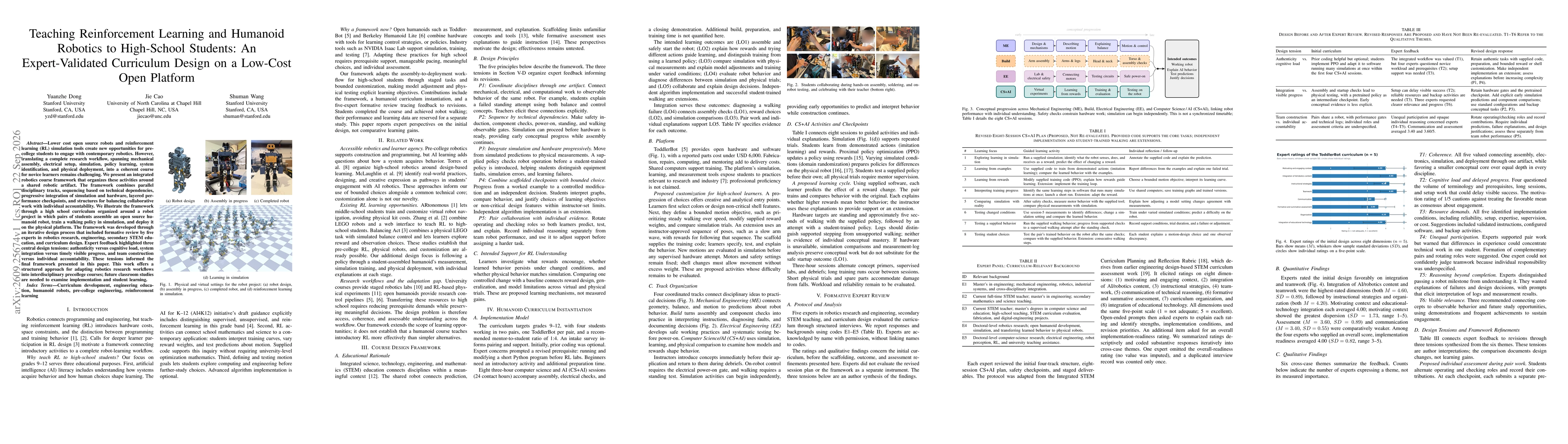 Thumbnail for Teaching Reinforcement Learning and Humanoid Robotics to High-School Students: An Expert-Validated Curriculum Design on a Low-Cost Open Platform