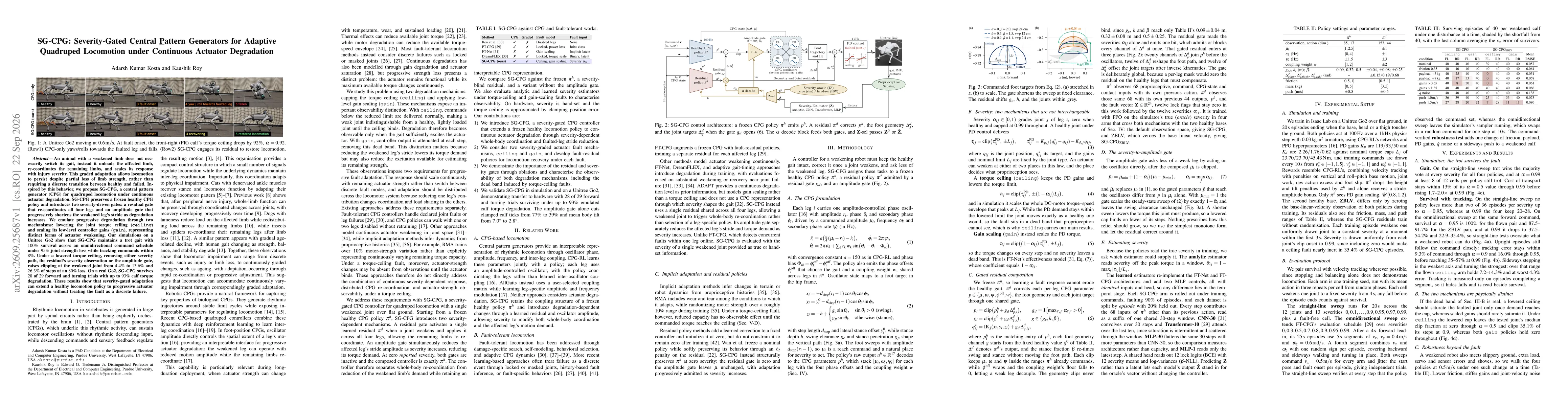 Thumbnail for SG-CPG: Severity-Gated Central Pattern Generators for Adaptive Quadruped Locomotion under Continuous Actuator Degradation