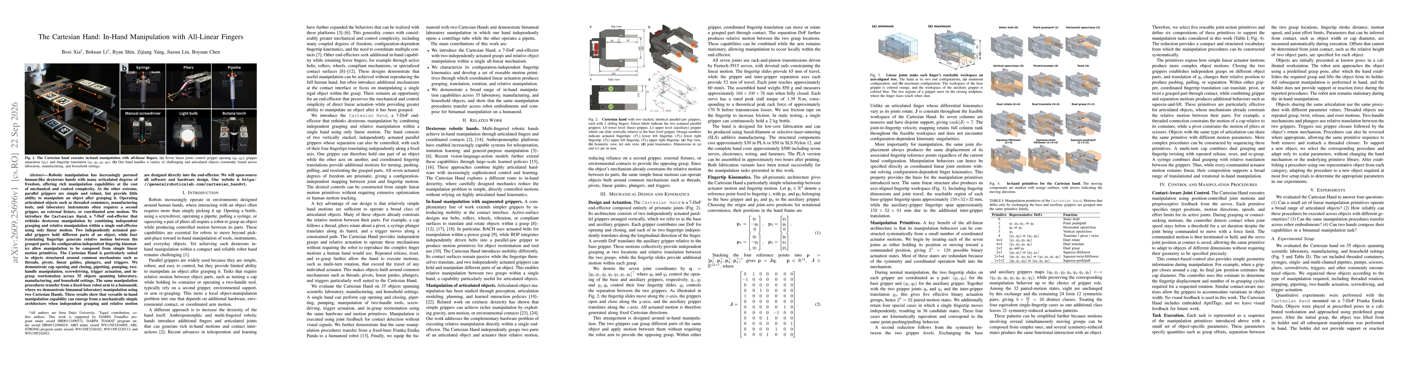 Thumbnail for The Cartesian Hand: In-Hand Manipulation with All-Linear Fingers