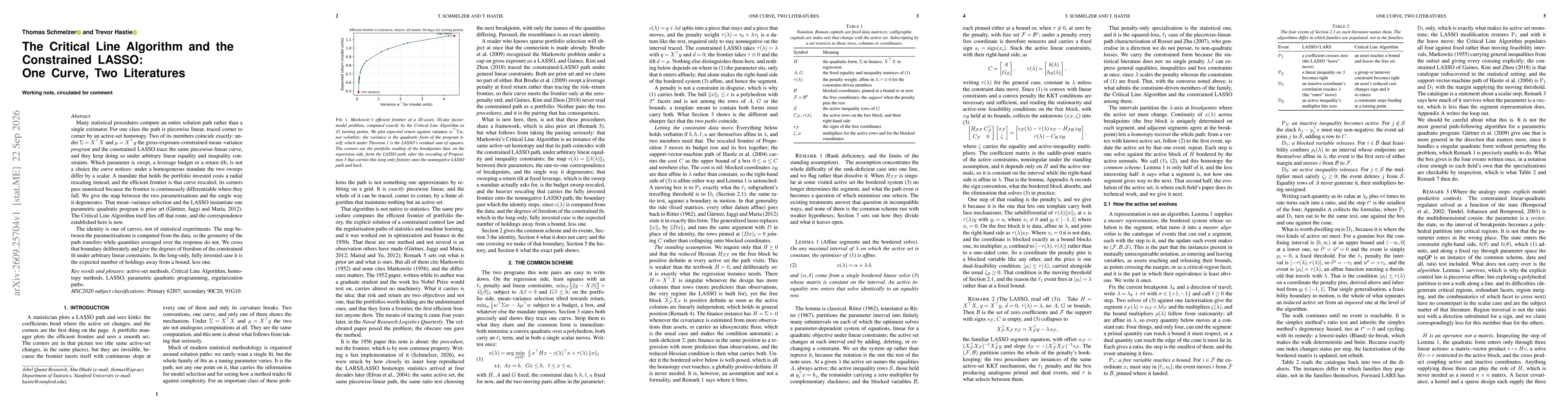 Thumbnail for The Critical Line Algorithm and the Constrained LASSO: One Curve, Two Literatures