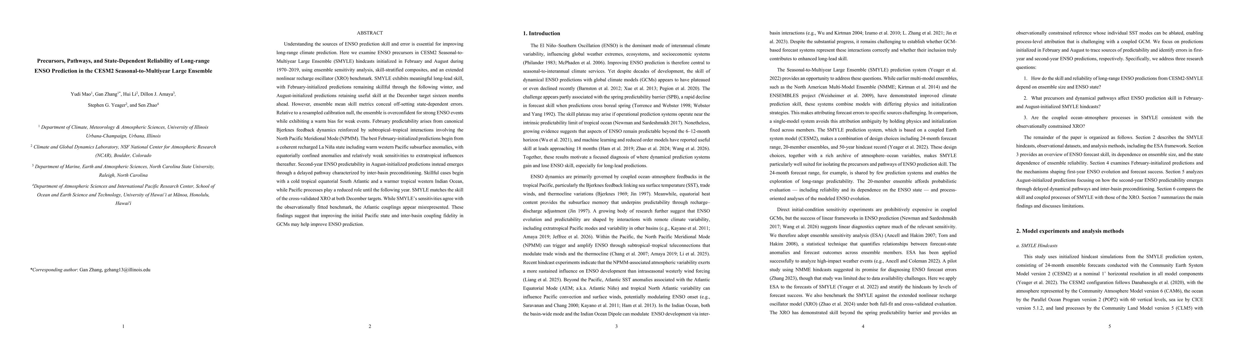 Thumbnail for Precursors, Pathways, and State-Dependent Reliability of Long-range ENSO Prediction in the CESM2 Seasonal-to-Multiyear Large Ensemble